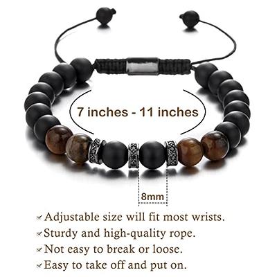 Initial Beaded Bracelets for Men Gifts, 8mm Tiger Eye Lava Rock Stone Mens  Bracelet Stress Relief Yoga Bead Bracelet Mens Anxiety Bracelet Adjustable
