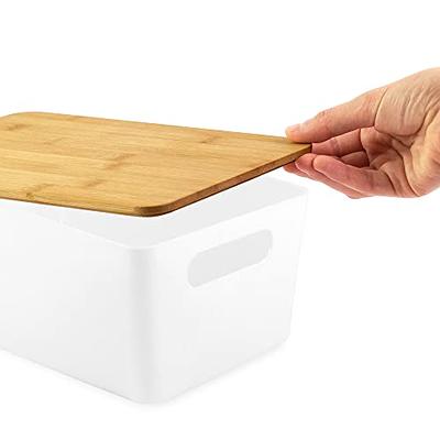 White Storage Bin with Bamboo Lid