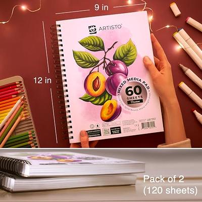 ARTISTO Premium Mixed Media Sketchbooks: Pack of 2 (120 Sheets), 9x12  inches, 160 GSM, Spiral Bound Sketch Pads, Suitable for a Variety of Wet  and Dry Media, Ideal for All Artists - Yahoo Shopping