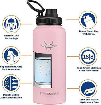 koodee 16 oz Water Bottle Stainless Steel Double Wall Vacuum Insulated Water Bottle Wide Mouth Flask with Leakproof Straw Lid (Light Pink)