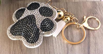 Bling Rhinestone Corgi Dog Puffy Tassel Keychain Purse Charm