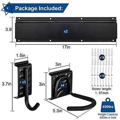 Bike Storage Rack, Bike Hooks Wall Hanger Mount for 4 Bicycles + 3 Helmets  Tools Organizer for Garage & Home Space Saving, Holds Up to 400lbs