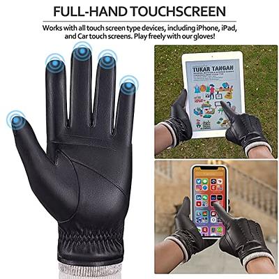 Leather Gloves for Men,Winter Sheepskin Leather Driving Gloves,Touchscreen  Wool Fleece Lined Warm Gloves for Gift