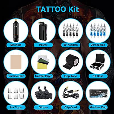 Tattoo Kit - Complete Tattoo Pen Kit Rotary Tattoo Machine Pen LED Power  Supply 40Pcs Cartridges Needles Foot Pedal Skin Practice Tattoo Accessories