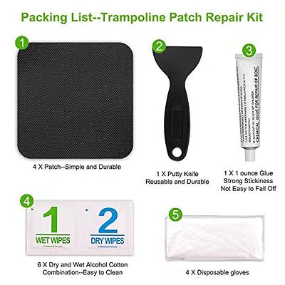 Trampoline Patch Repair Kit 4 x 4 Square Glue On Patches | Repair Holes or  tears in a Trampoline Mat