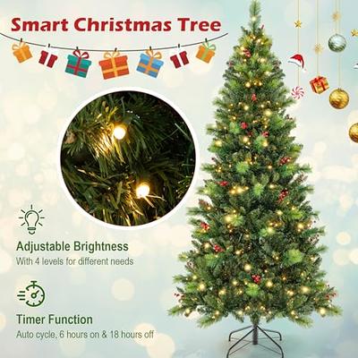 Costway 7ft Pre-lit Hinged Christmas Tree w/ Remote Control & 9 Lighting  Modes 