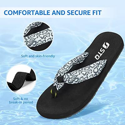 STQ Womens Flip Flops with Yoga Mat Quick Dry Beach Sandals with Comfort Memory  Foam, Black White, US 8 - Yahoo Shopping