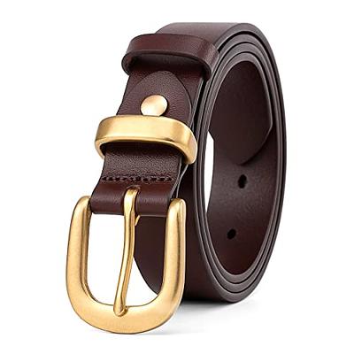 VONMELLI 2 Pack Women's Leather Belts for Jeans Dresses Fashion Gold Buckle  Ladies Belt at  Women’s Clothing store