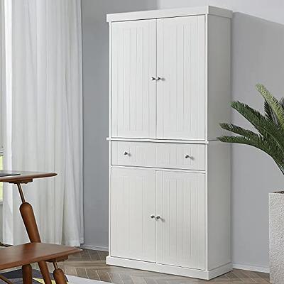 Jehiatek 47” Kitchen Pantry Cabinet, White Freestanding Buffet Cupboards Sideboard with Doors & Adjustable Shelves, Kitchen Pantry Storage Cabinet