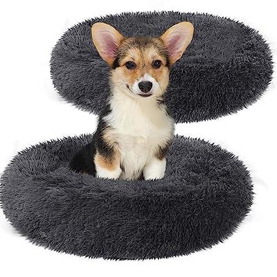 Friends Forever Donut Dog Bed Faux Fur Fluffy Calming Sofa For Medium Dogs,  Soft & Plush Anti Anxiety Pet Couch For Dogs, Machine Washable Coco Pet