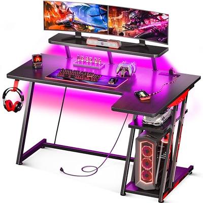 MOTPK L Shaped Gaming Desk with LED Lights, Corner Gaming Computer