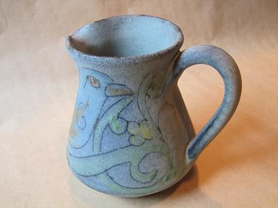 Vintage Studio Pottery Handled Pitcher Mid Century Modern Blue