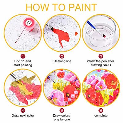 cupmod 6 Pack Paint by Numbers for Kids and Adults- DIY Acrylic Painting  Kits on Canvas Without Frame, Simple Flower Oil Painting for Home Wall  Decor