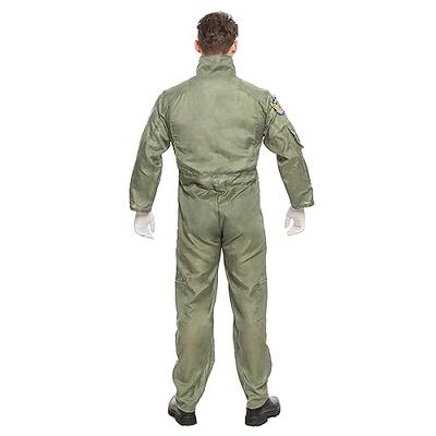 Army Green Pilot Costume Set Adult Jumpsuit Cosplay Flying Party