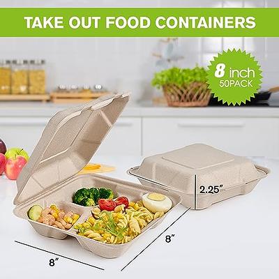 100 Pack 8x8 Inch Clamshell Take Out Disposable Food Containers with Lids