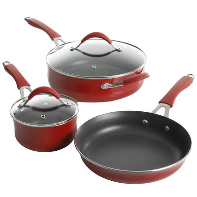 The Pioneer Woman Frontier Speckle 10-Piece Aluminum Nonstick Cookware Set,  Red