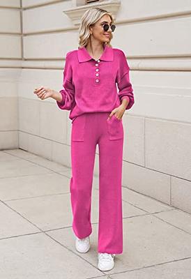 Pink Queen Travel Outfits For Women 2 Piece Knit Set Pullover Sweater Top  Wide Leg Pants Lounge Sets Rose Red L - Yahoo Shopping
