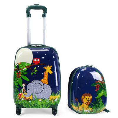 Costway 2PCS Kids Luggage Set 18'' Rolling Suitcase & 12'' Backpack Travel  ABS Spaceman Blue