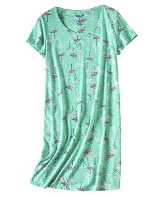 PNAEONG Women's Cotton Nightgown Sleepwear Short Sleeves Shirt Casual Print  Sleepdress XTSY108-Green Flamingo-S - Yahoo Shopping