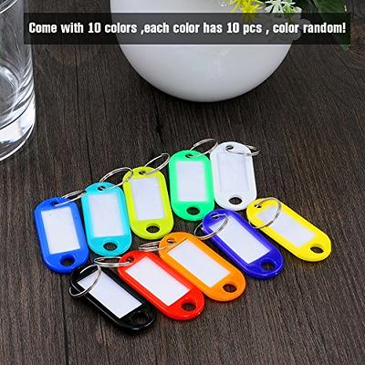 100 Pcs Plastic Key Tags ID Label Keyring with Key Chain Tag Card Split Ring