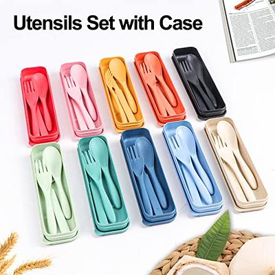 Reusable Travel Utensils Set with Case, 4 Sets Wheat Straw Portable Knife  Fork Spoons Tableware, Eco