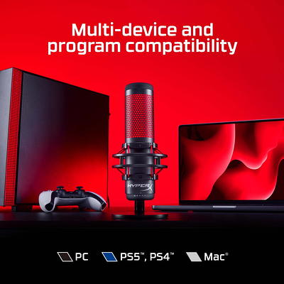 HyperX QuadCast - USB Condenser Gaming Microphone, for PC, PS4, PS5 and  Mac, Anti-Vibration Shock Mount, Four Polar Patterns, Pop Filter, Gain  Control, Podcasts, Twitch, , Discord, Red LED 