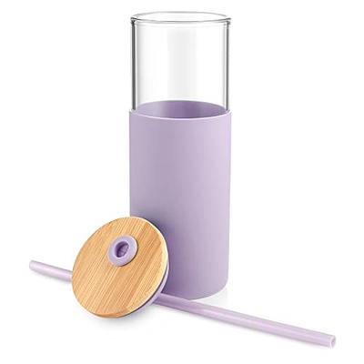 tronco 24 oz Glass Tumbler with Straw and Lid - Glass Cup with Lid and  Straw, Smoothie Cup, Iced Coffee Cup - Bamboo Lid and Protective Silicone