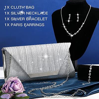 4 Pcs Bling Clutch Purse Rhinestone Jewelry Set for Women Evening