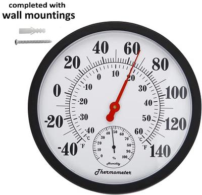 12 inch Indoor Outdoor Thermometer Decorative - Large Outdoor Thermometers for Patio, Round Wall Thermometer with Stainless Steel Enclosure, No