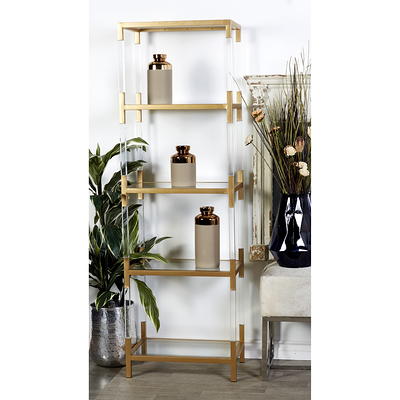 Fabulaxe Acrylic Gold Metal Modern 4 Shelf Etagere Bookcase With Glass  Shelves : Target