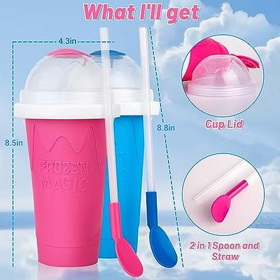 Slushie Cup Maker Squeeze, DIY Quick Frozen Magic Cup Slushy Maker Cup With  Lids And Straws For Kids & Adults (Blue) 