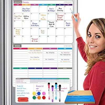 Cinch Magnetic Dry Erase Calendar and Whiteboard Bundle for Fridge 2 Boards  Included - 17x12 - 6 Fine Tip Markers and Large Eraser with Magnets-  Monthly Whiteboard Dry Erase Board 