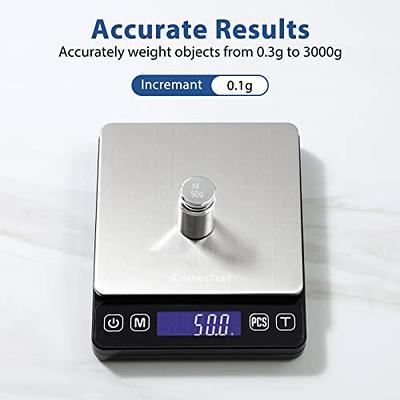  Kitchen Digital Food Scale, High Accuracy Mini Food Scales  Digital Weight Grams and Oz for Cooking, Baking, Jewelry, Tare Function, 2  Trays, LCD Display (3000g/0.1g) : Home & Kitchen