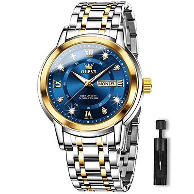  Mens Watches Men Designer Chronograph Waterproof Analogue  Quartz Watch Men Stainless Steel Wrist Watch Fashion Date Watches for Men  Gold : Clothing, Shoes & Jewelry