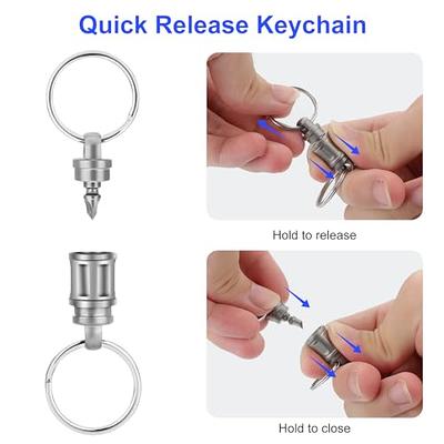2PCS Titanium Quick Release Keychain EDC Heavy Duty Key Ring Detachable  Pull Apart Key Ring, Silver