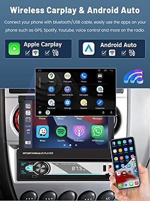 Single Din Touchscreen Car Stereo Wireless CarPlay Wireless Android Auto,  6.9 Inch Android Car Radio with GPS Navigation Bluetooth WiFi FM Audio