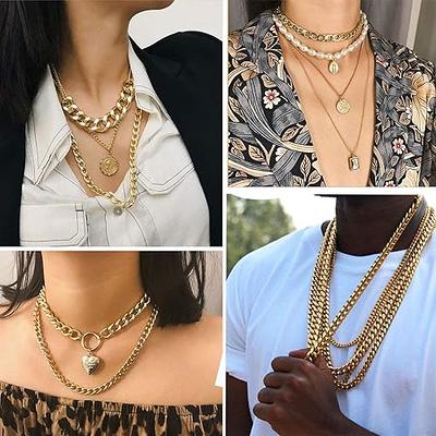 Womens Chunky Link 18 Chain Statement Necklace Gold