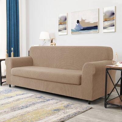 Box Cushion Loveseat Slipcover Winston Porter Fabric: Sand Polyester Blend