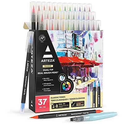 KINGART Pro Brush Pens, 24 Colors for Real Watercolor Painting with  Flexible Nylon Brush Tips, Paint Markers for Coloring, Calligraphy and  Drawing for
