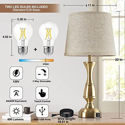 ZJOJO Table Lamp Bedside Lamps for Bedroom, Table Lamps Set of 2 Lamp for  Bedrooms Set of 2 with 3 Way Dimmable Using Rocker Switch Nightstand Lamp  Night Lamp with AC Outlets