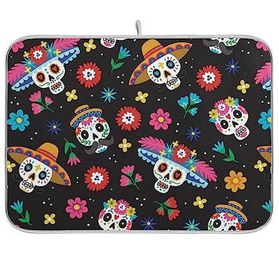 Day Of The Dead Skull Halloween Dish Drying Mat for Kitchen Counter Dishes  Pad Dish Drainer Rack Mats Absorbent Fast Dry Microfiber Dish Drying Pad  for Dining Table Holiday Decor 18x24 