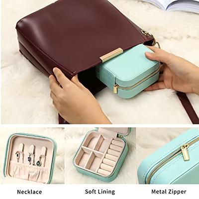 Small Travel Jewelry Organizer Case with Mirror, Storage Box for Rings  Earrings Necklaces, Gifts for Women, Metallic