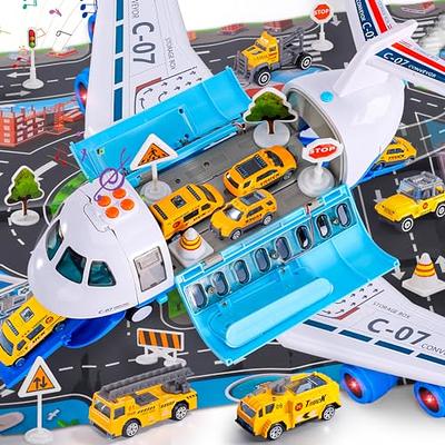 Airplane Toy with Mini Construction Cars Helicopter Boy Toys Toddler  Aircraft Carrier Plane with Light Sound Transport Vehicle Play Set Airport  Cargo