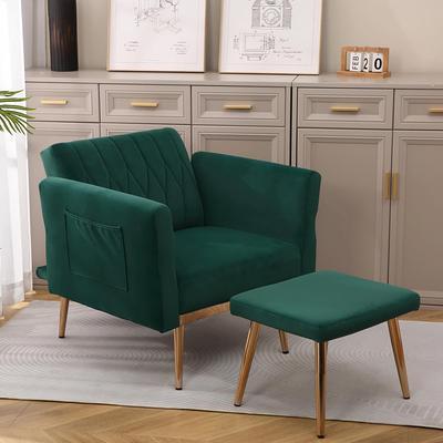 Velvet Accent Chair With Ottoman Set