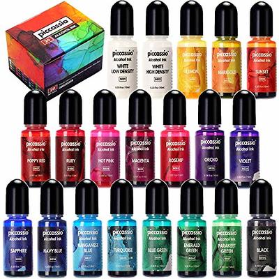 Piccassio Alcohol Ink Set - 20 Vibrant Alcohol Inks - Acid-Free,Fast-Drying  and Permanent Inks-Versatile Alcohol Ink for Epoxy Resin, Fluid Art  Painting,Tumblers,Ceramic,Glass,Metal and more - 20x10ml - Yahoo Shopping