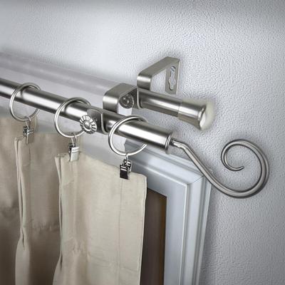 48 - 84 Brushed Nickel Finial Kids' Curtain Rod Natural Wood