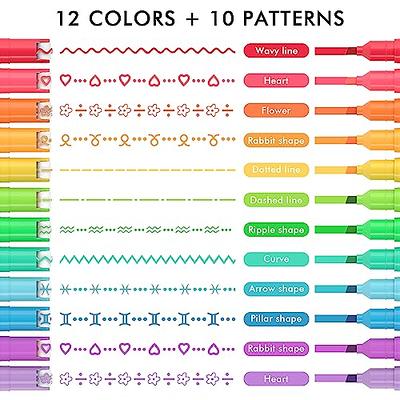 10 Colors Curve Highlighter Pens Set, 10 Different Shapes Dual Tip