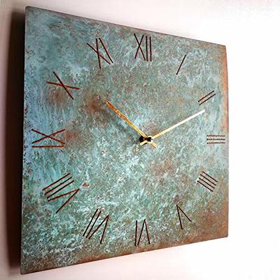 InTheTime 12-inch Turquoise Copper Wall Clock Square Large Silent