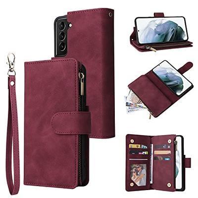 Samsung Galaxy S22 Ultra Luxury Leather Zipper Wallet Case with Wrist Strap  and 7 Card Slots Purple