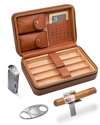 TISFA Cigar Humidor, Leather Cedar Wood Cigar Case with Cigar Lighter, V  Cut Cigar Cutter, Cigar Holder 3 in 1, Portable Travel Cigar Humidor Box  with